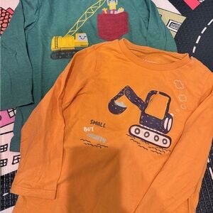 2 Piece Bundle Lot 4T Kids Orange and Green Construction Long Sleeve Tees